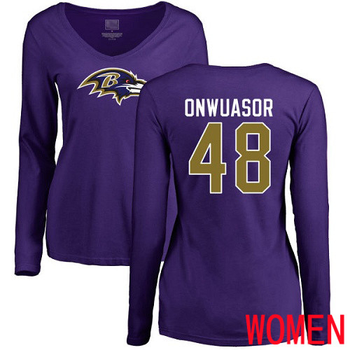 Baltimore Ravens Purple Women Patrick Onwuasor Name and Number Logo NFL Football #48 Long Sleeve T Shirt